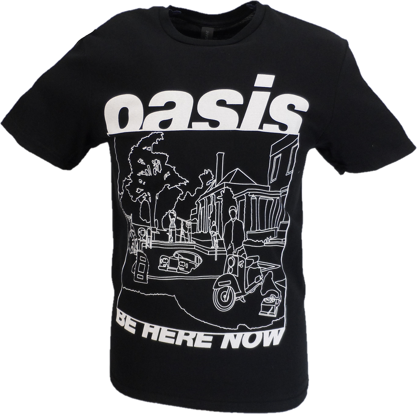 Mens Official Licensed Oasis Black Outline Be Here Now T Shirt – Mazeys UK