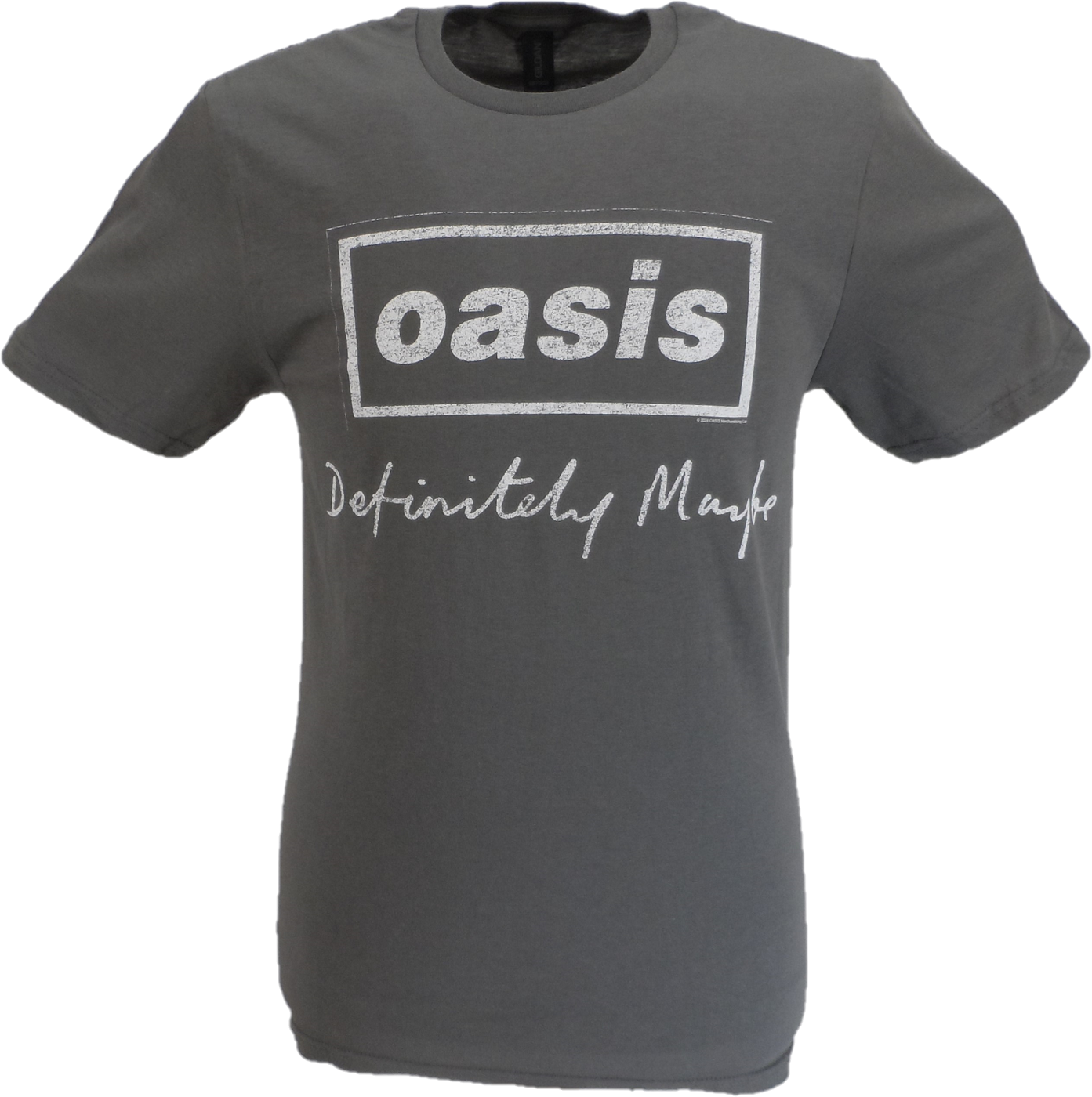 Mens Official Licensed Oasis Grey Definitely Maybe Logo T Shirt