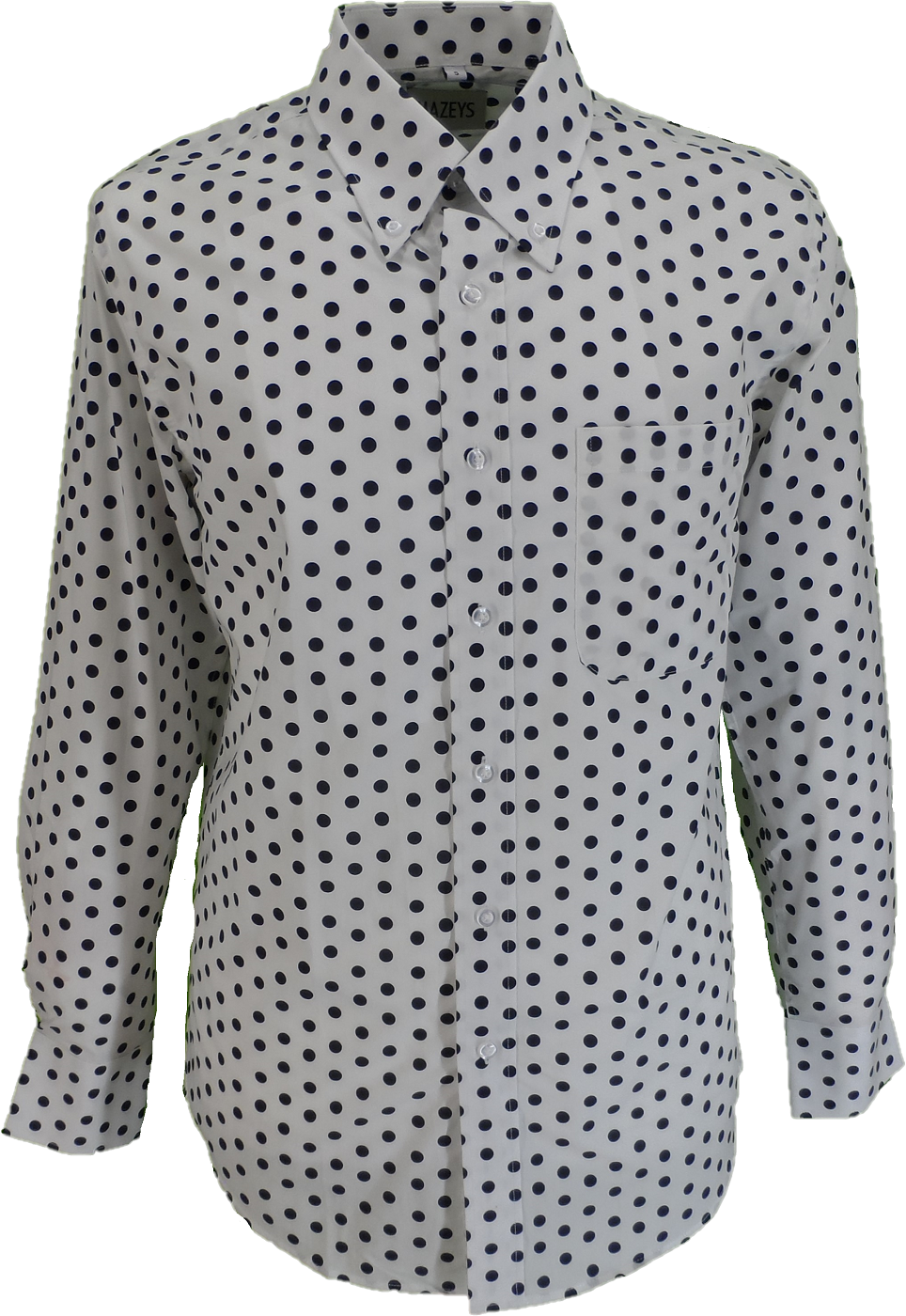 Mazeys Mens White and Navy Retro Mod Polka Dot 100% Cotton Shirts