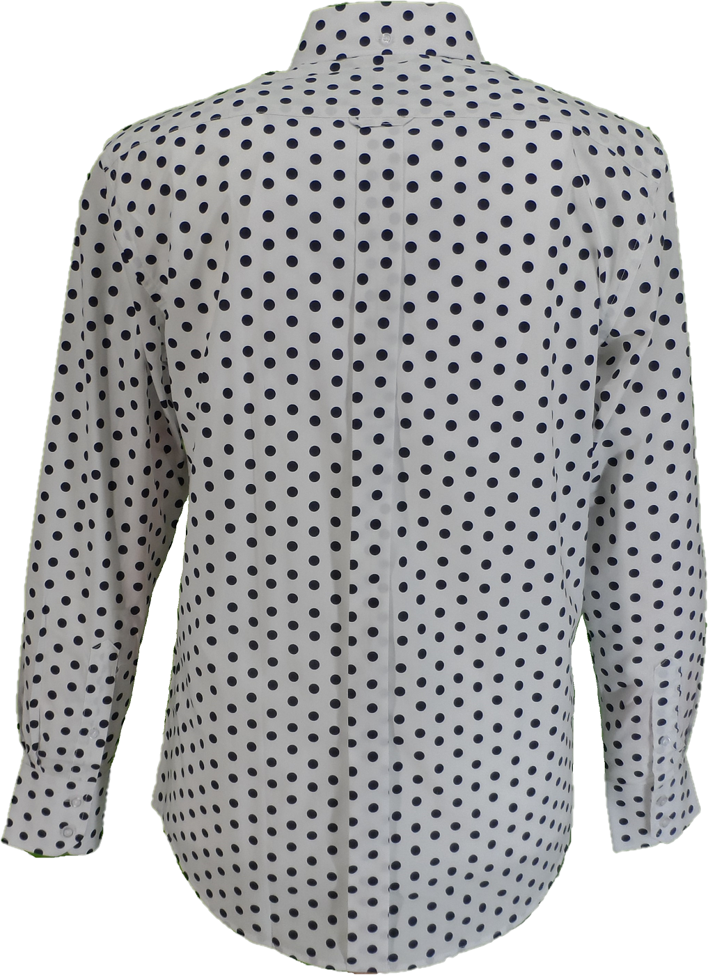 Mazeys Mens White and Navy Retro Mod Polka Dot 100% Cotton Shirts