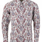 Relco White Red Blue Multi Paisley Long Sleeved Retro Mod Button Down Shirt