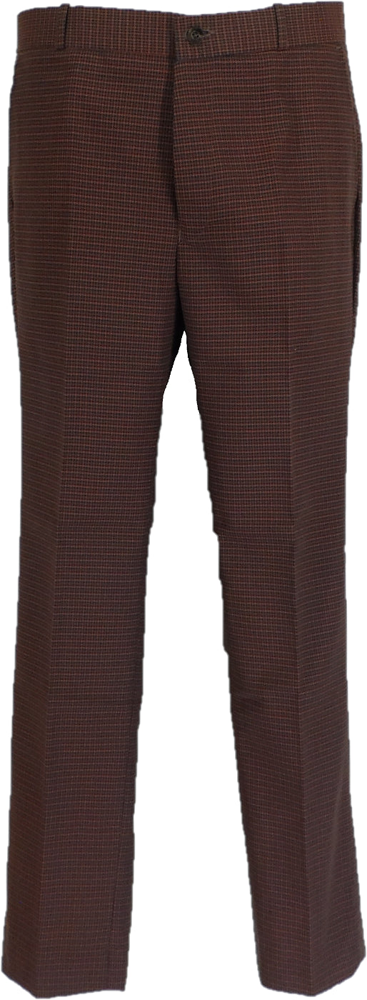 Relco Mens Brown Tartan Retro Sta Press Trousers