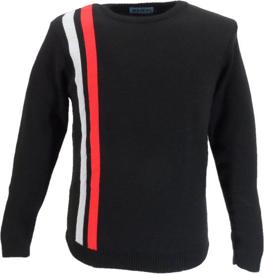 Mazeys Mens Black Racing Crew Neck Jumper