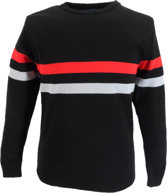 Mazeys Mens Black Horizontal Stripe Crew Neck Jumper