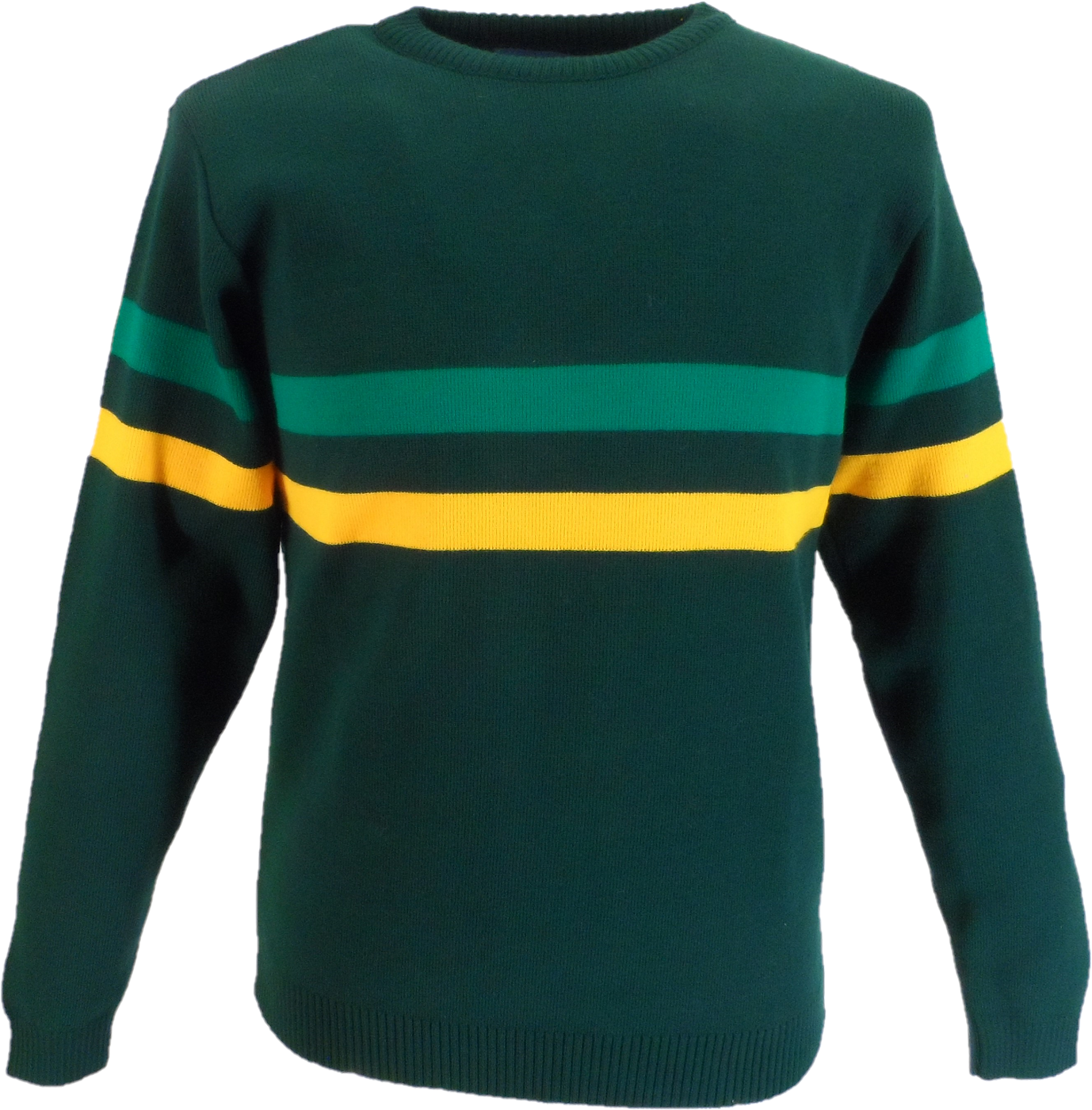 Mazeys Mens Green Horizontal Stripe Crew Neck Jumper