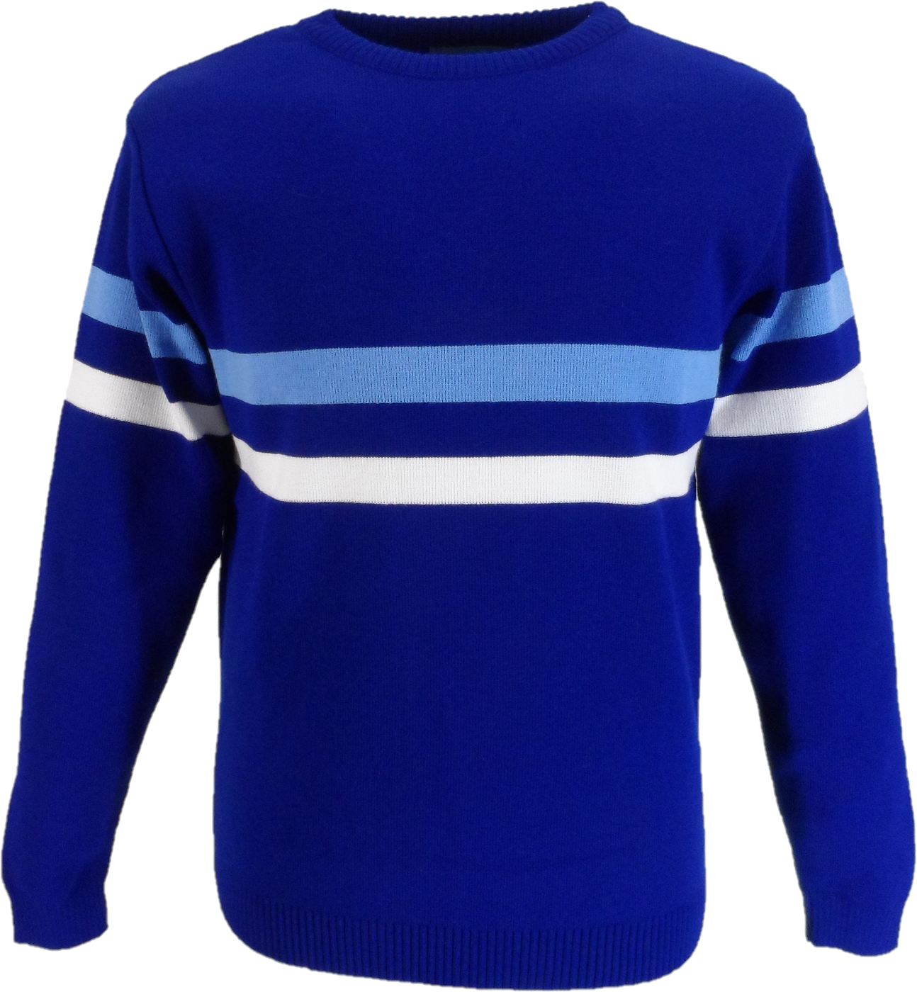 Mazeys Mens Blue Horizontal Stripe Crew Neck Jumper