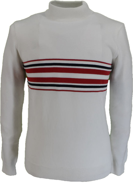 Ska & Soul Ecru 'Knebworth' Border stripe Turtle Neck Jumper