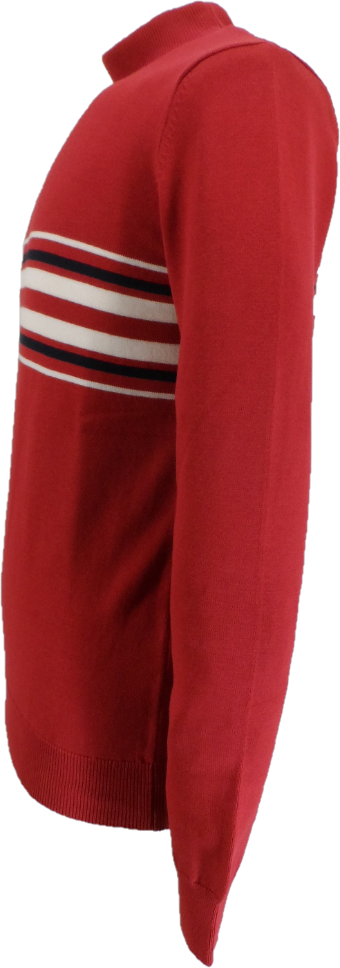 Ska & Soul Red 'Knebworth' Border stripe Turtle Neck Jumper