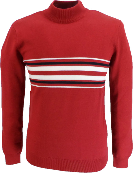 Ska & Soul Red 'Knebworth' Border stripe Turtle Neck Jumper