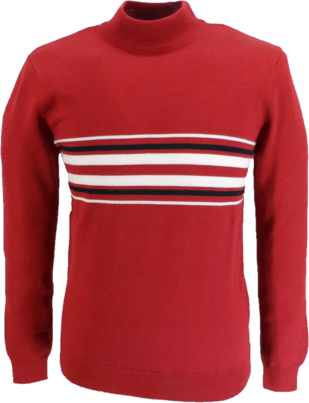 Ska & Soul Red 'Knebworth' Border stripe Turtle Neck Jumper