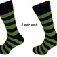 Mens 2 Pair Pack Green and Black Striped Retro Socks