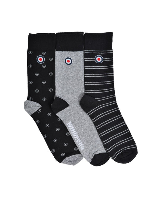 Lambretta Mens 3 Pair Pack of Black/Grey Retro Socks