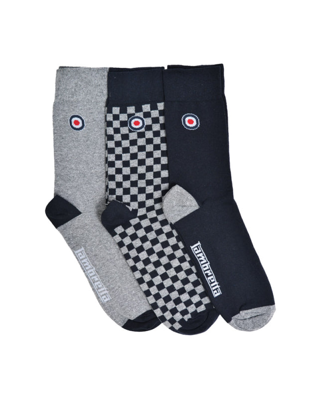 Lambretta Mens 3 Pair Grey/Navy Pack of Retro Socks