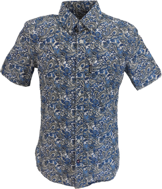 Lambretta Mens White Blue Paisley Short Sleeved Button Down Shirts