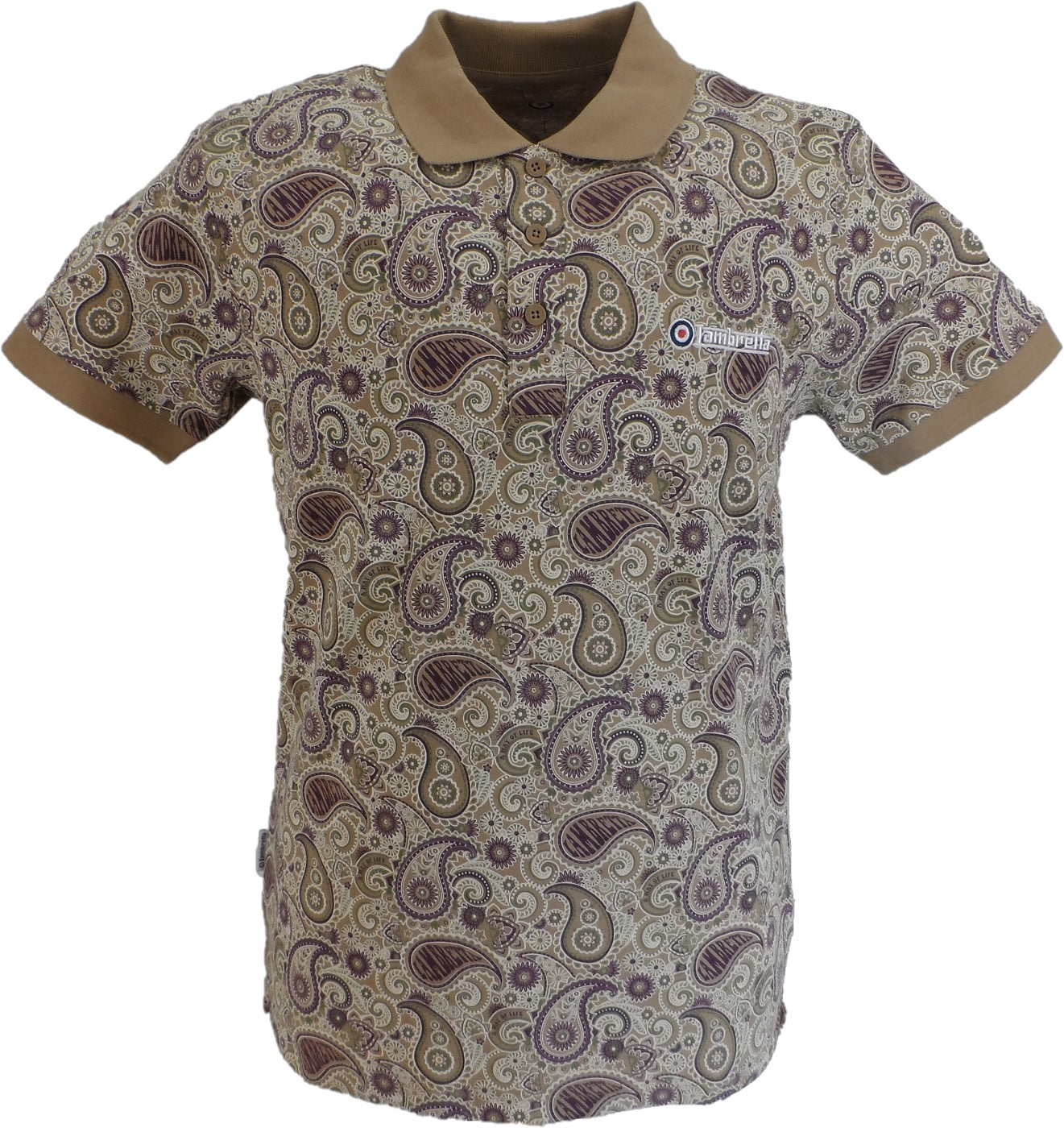 Lambretta Woodsmoke Brown Paisley Print Polo Shirts