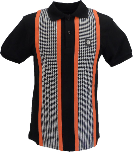 Trojan Mens Black Houndstooth Panel Stripe Polo Shirt