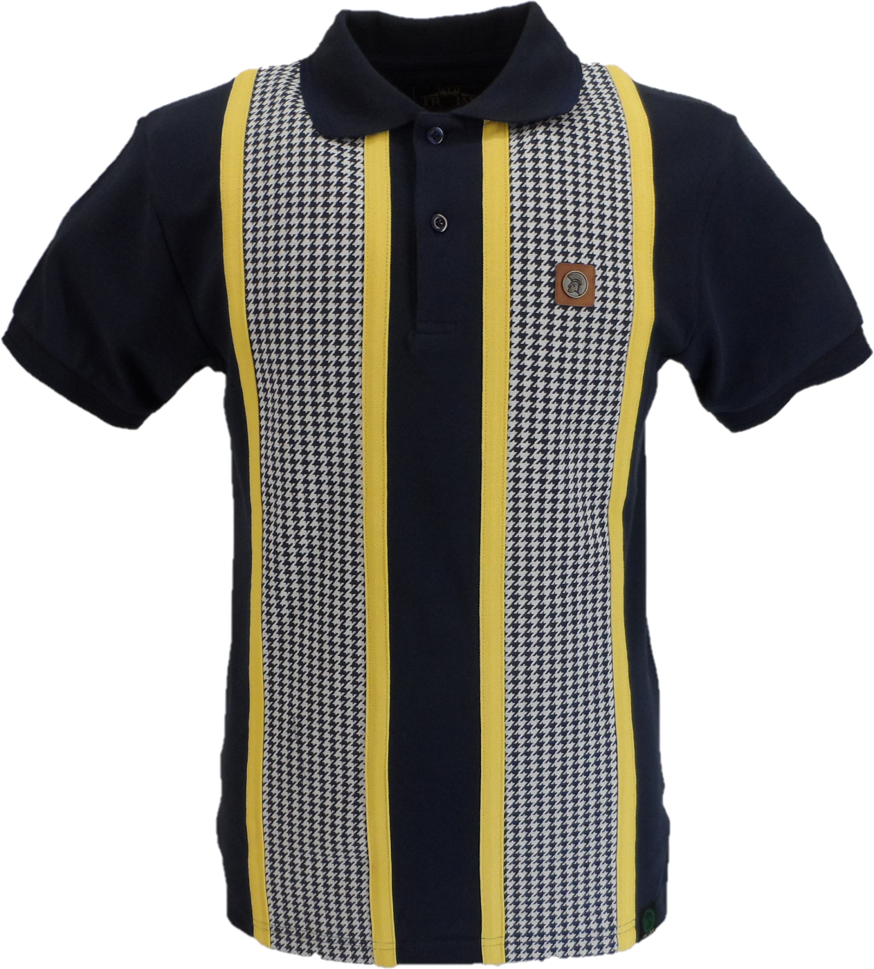 Trojan Mens Navy Blue Houndstooth Panel Stripe Polo Shirt