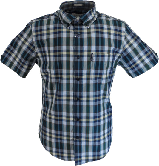 Ben Sherman Mens Dark Green Checked Short Sleeved Shirt