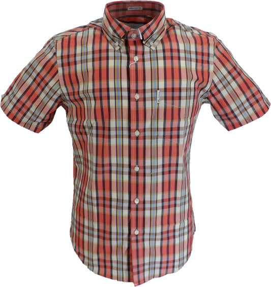 Ben Sherman Mens Cerise Checked Short Sleeved Shirt