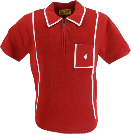 Gabicci Mens Cherry Red Archive Alfeo Knitted Zip Polo Shirt