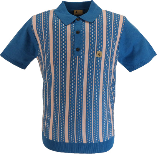 Gabicci Mens Aqua Blue Striped Knitted Polo Shirt