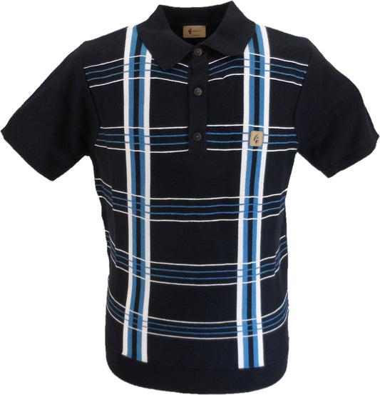 Gabicci Mens Navy Blue Miller Stripe Knitted Polo Shirt