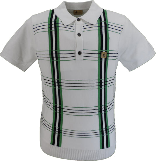 Gabicci Mens White Miller Stripe Knitted Polo Shirt