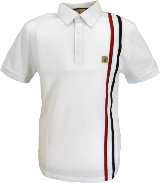 Gabicci Mens White Racing Polo Retro Mod Polo Shirt