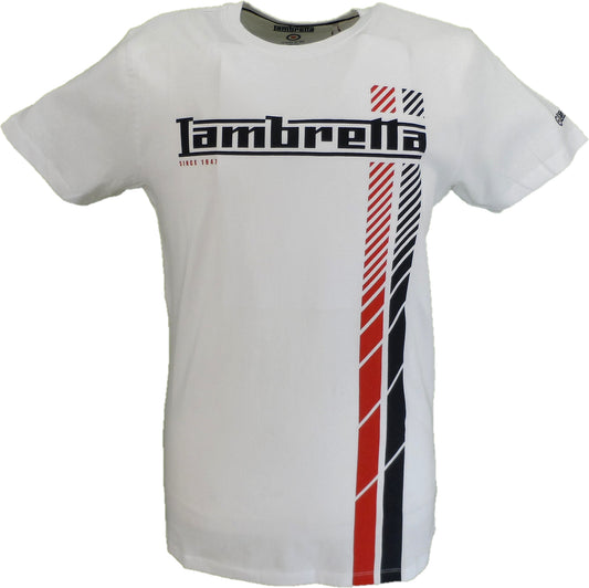 Lambretta Mens White Fade Racing Stripe Retro T Shirt