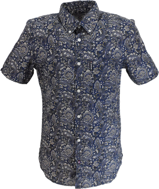 Lambretta Mens Navy Blue Paisley Short Sleeved Button Down Shirts