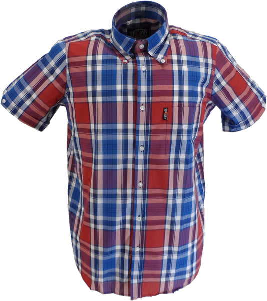 Trojan Mens Cobalt Blue Multi Check Short Sleeved Shirts and Pocket Square