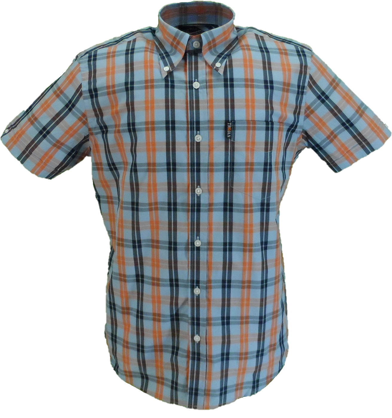 Trojan Mens Powder Blue Check Short Sleeved Shirts and Pocket Square