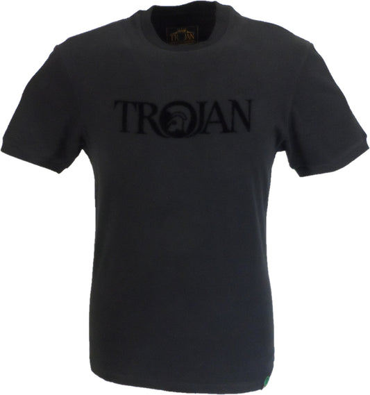 Trojan Black Self Flock Helmet Logo 100% Cotton T-Shirt