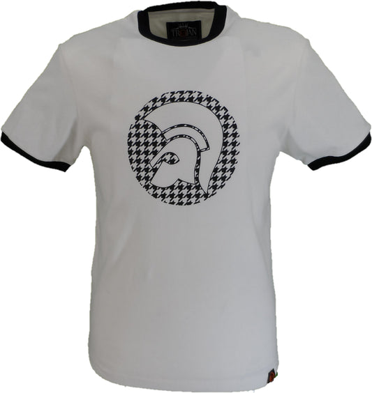 Trojan Mens Ecru Houndstooth Trojan Helmet logo T-Shirt