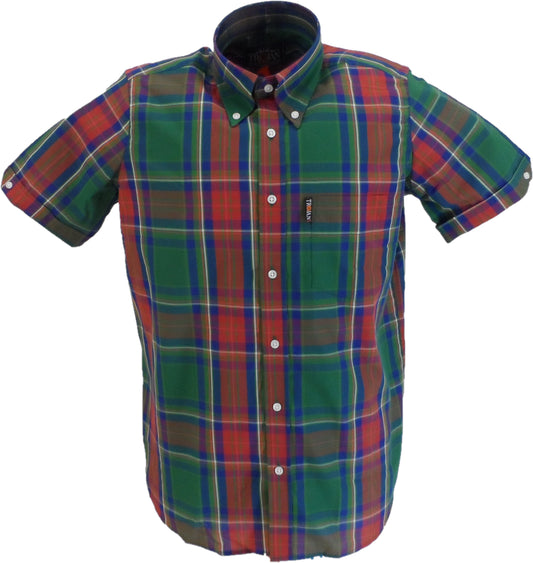 Trojan Mens Green Multi Check Short Sleeved Shirts and Pocket Square