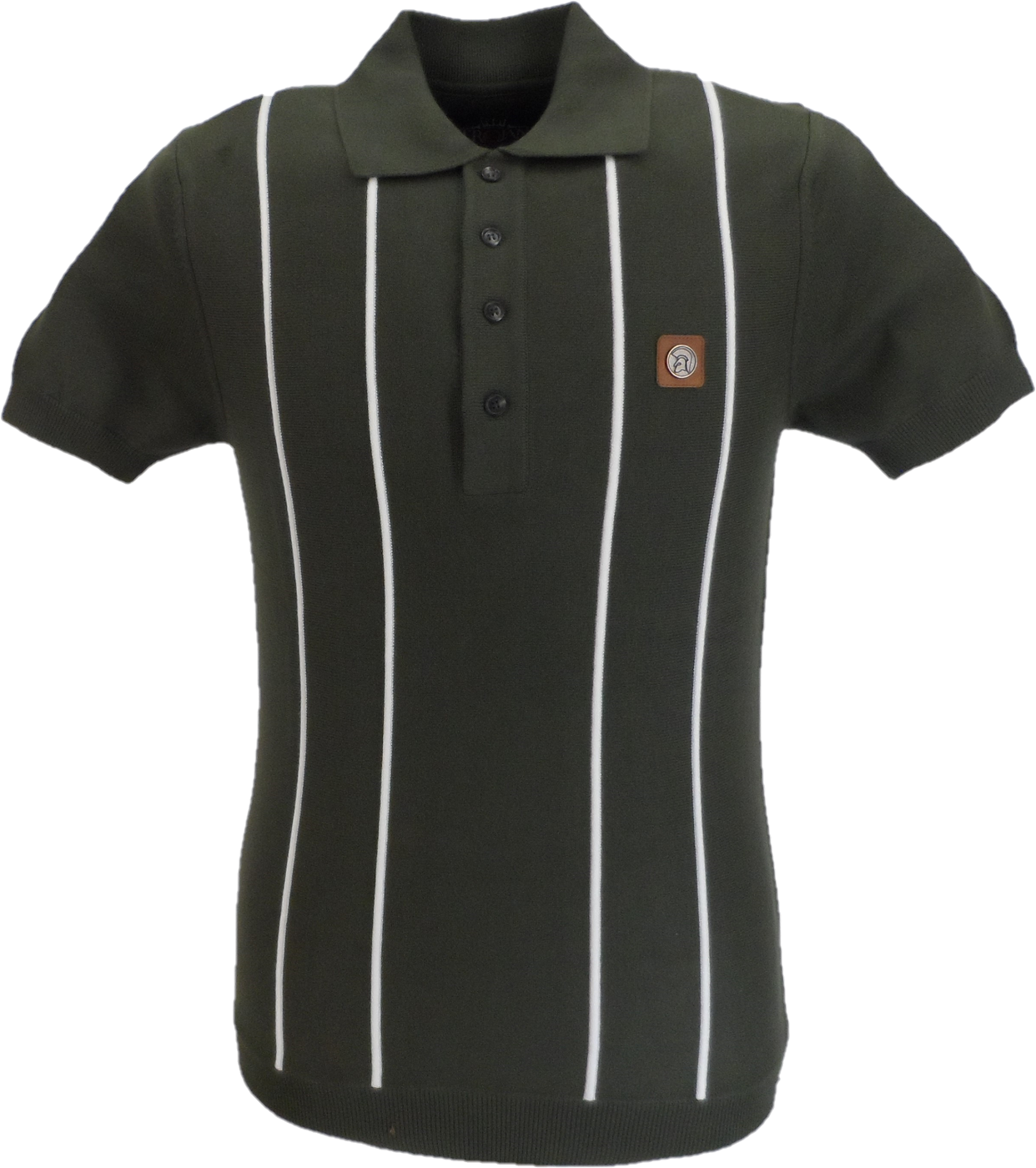 Trojan Mens Army Green Raised Stripe Knitted Polo Shirt