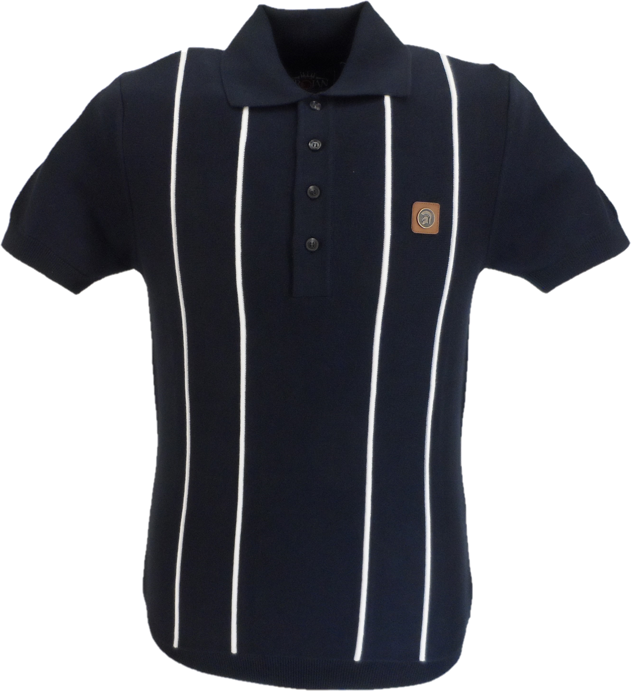 Trojan Mens Navy Blue Raised Stripe Knitted Polo Shirt