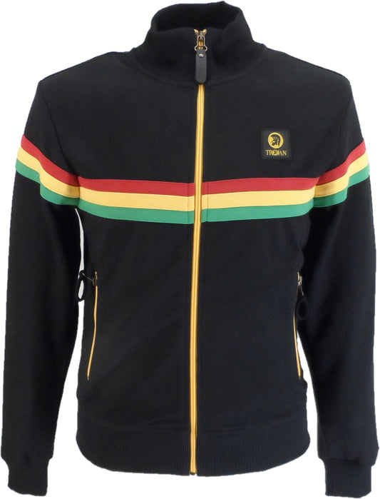 Trojan Mens Black Rasta Stripe Retro Track Tops