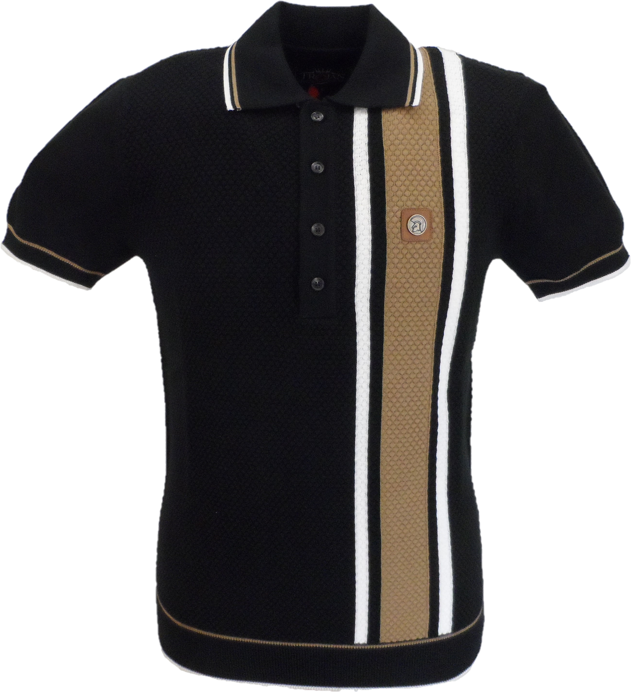 Trojan Mens Black Textured Stripe Knitted Polo Shirt