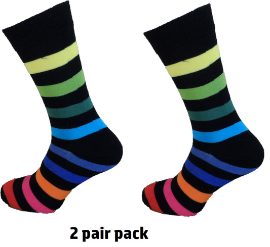 Mens 2 Pair Pack Multi Stripe Striped Retro Socks