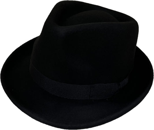 Mens Classic 100% Wool Black Trilby Hat