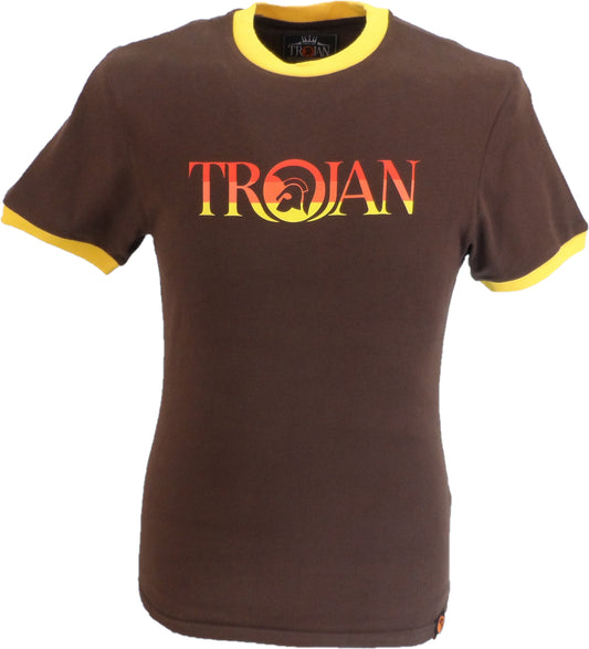 Trojan Records Mens Brown Rasta Logo 100% Cotton Peach T-Shirt