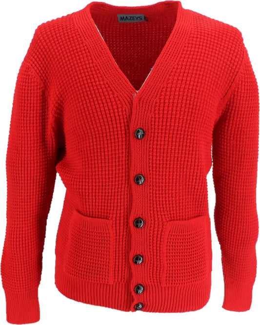 Mazeys Classic Retro Waffle Knit Red Cardigan