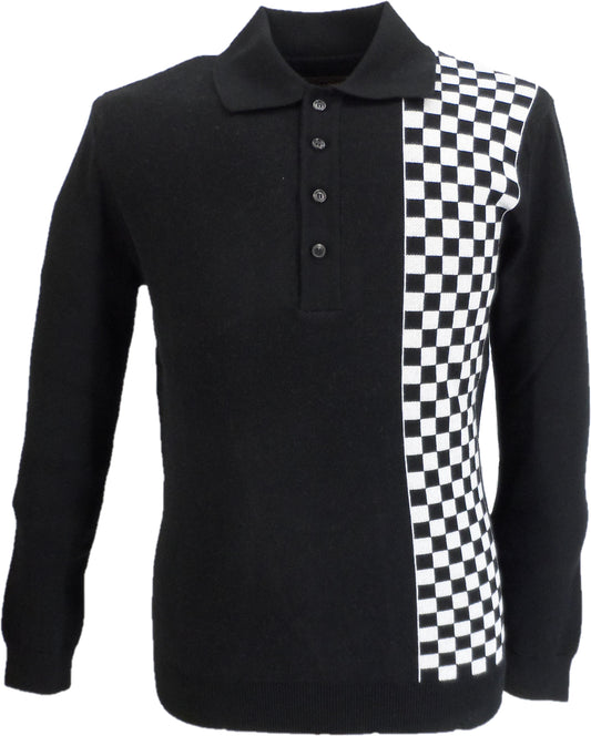 Ska & Soul Mens Black Weller Chequerboard Knitted Polo Shirt