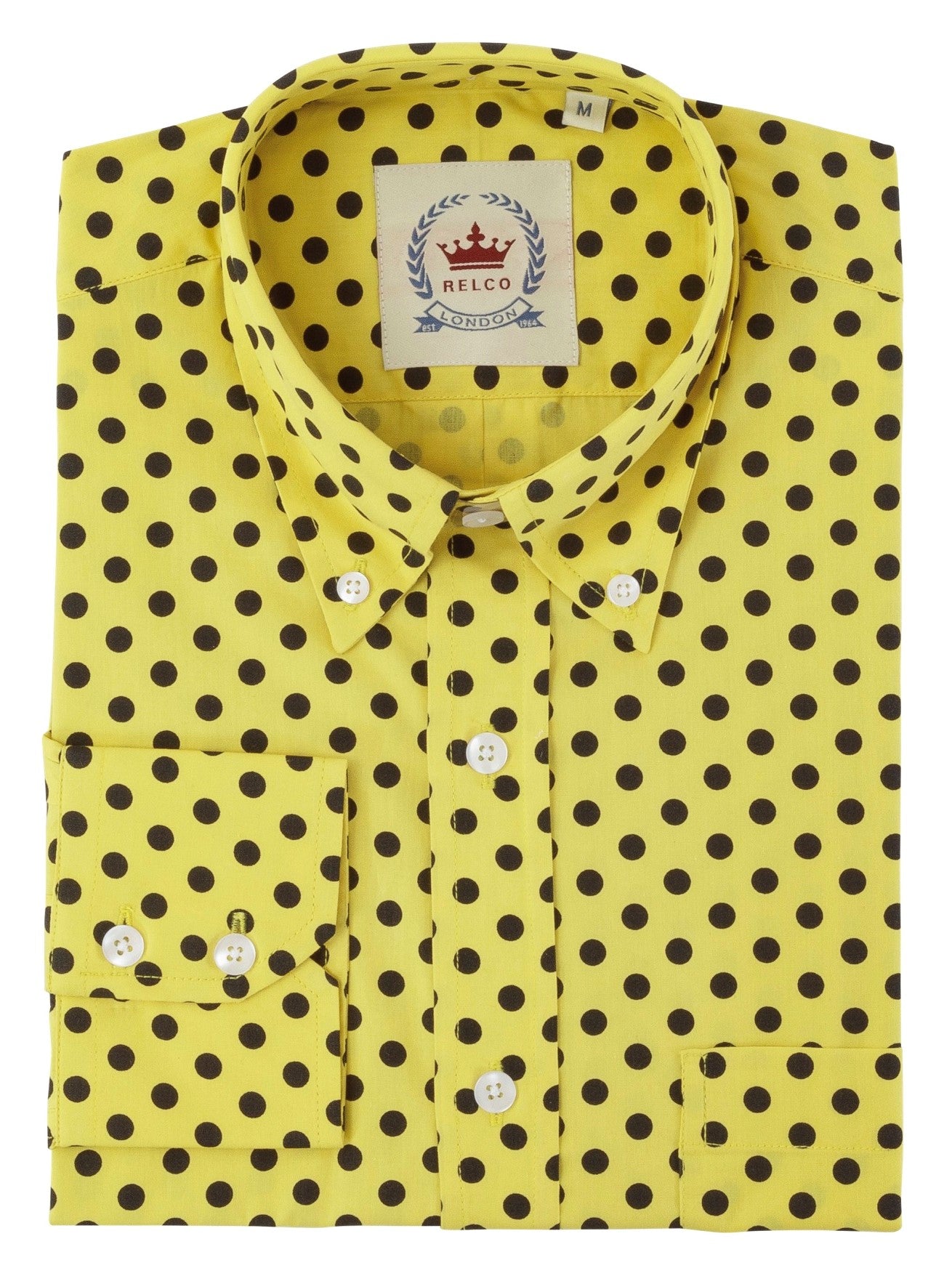 Men's Relco Mustard & Navy Polka Dot Shirt – Mazeys UK