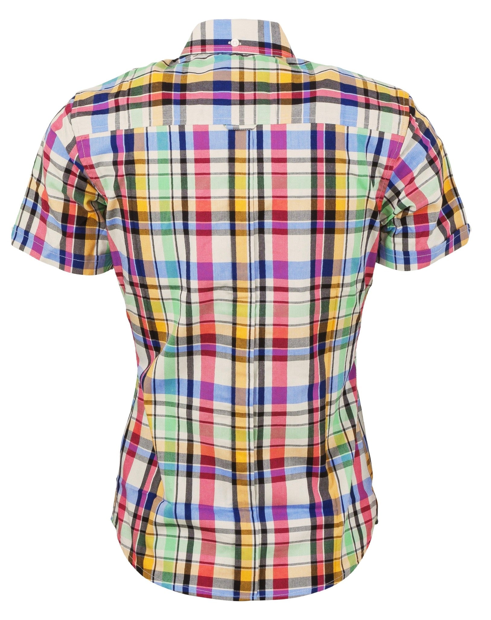 Relco Retro Green Check Ladies Button Down Short Sleeved Shirts