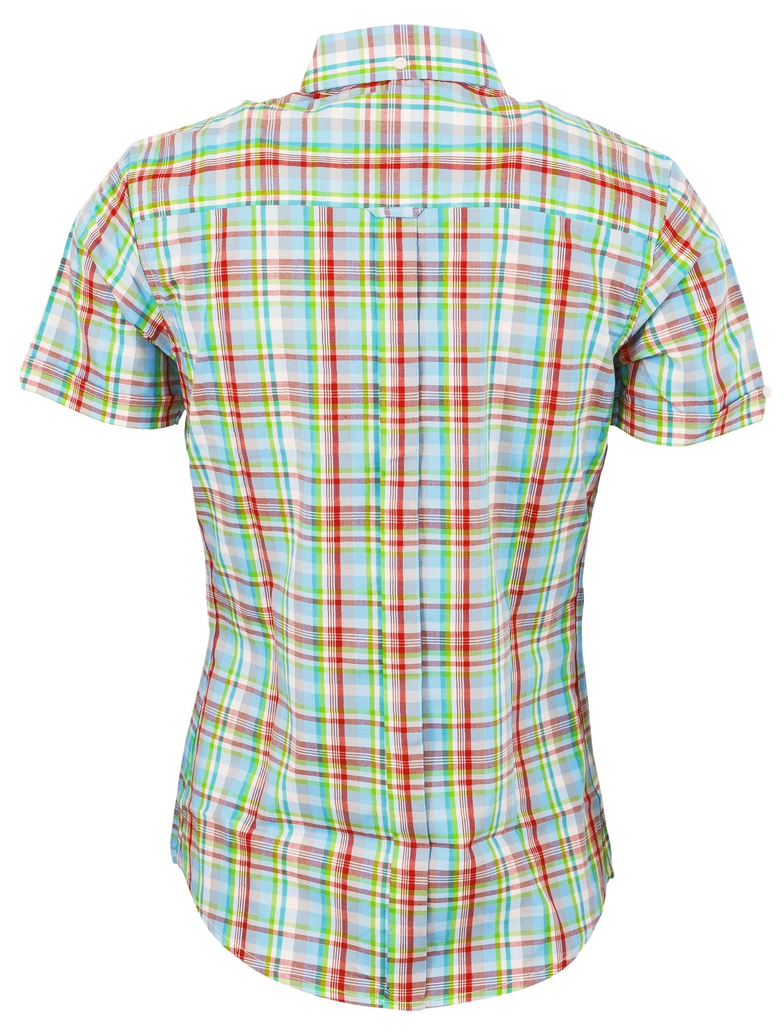 Relco Retro Green Check Ladies Button Down Short Sleeved Shirts