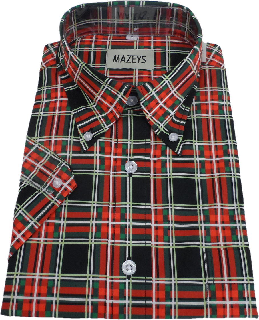 Mazeys Mens Black/Red Multi Checked 100% Cotton Short Sleeved Shirts