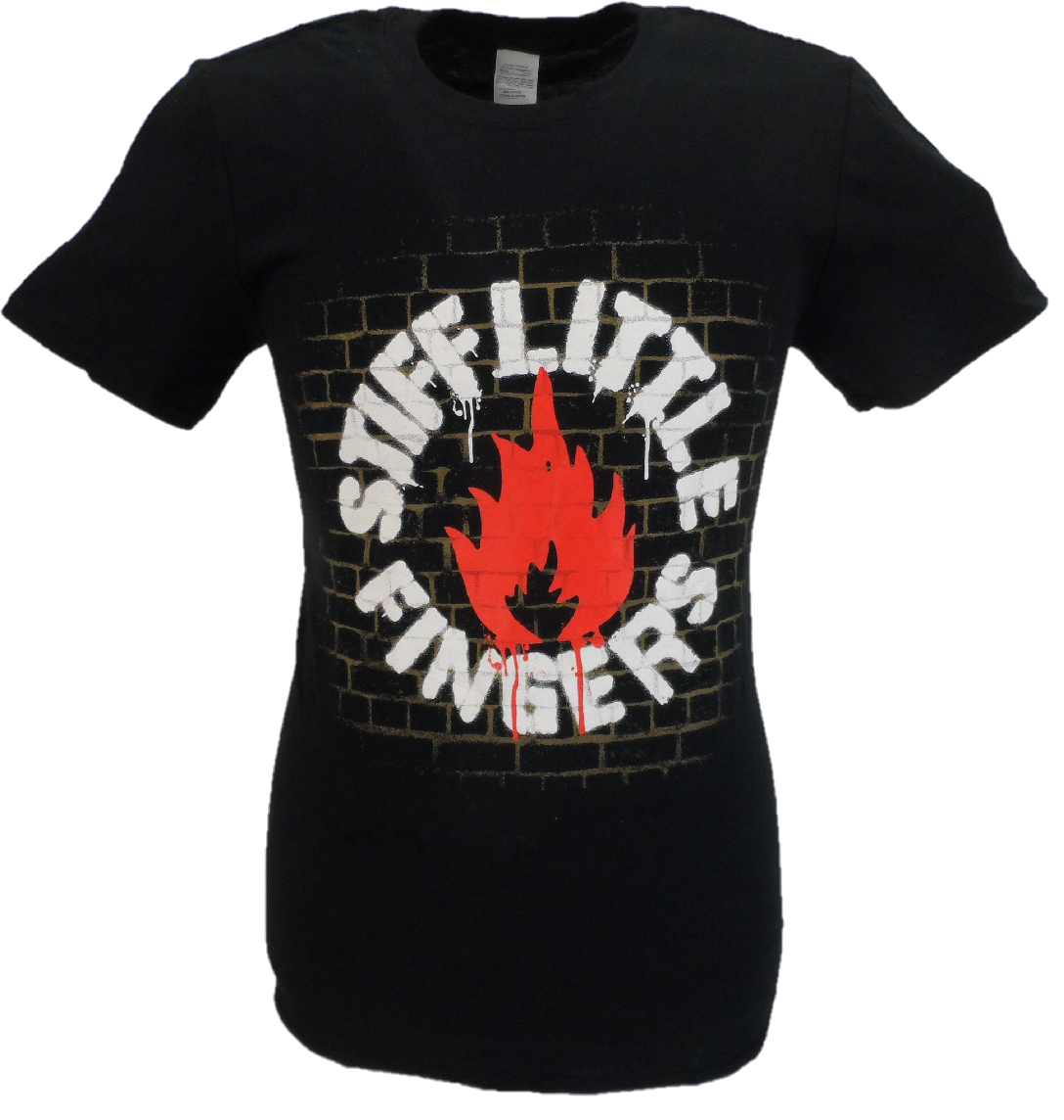 Mens Black Official Stiff Little Fingers T Shirts Wall T Shirt