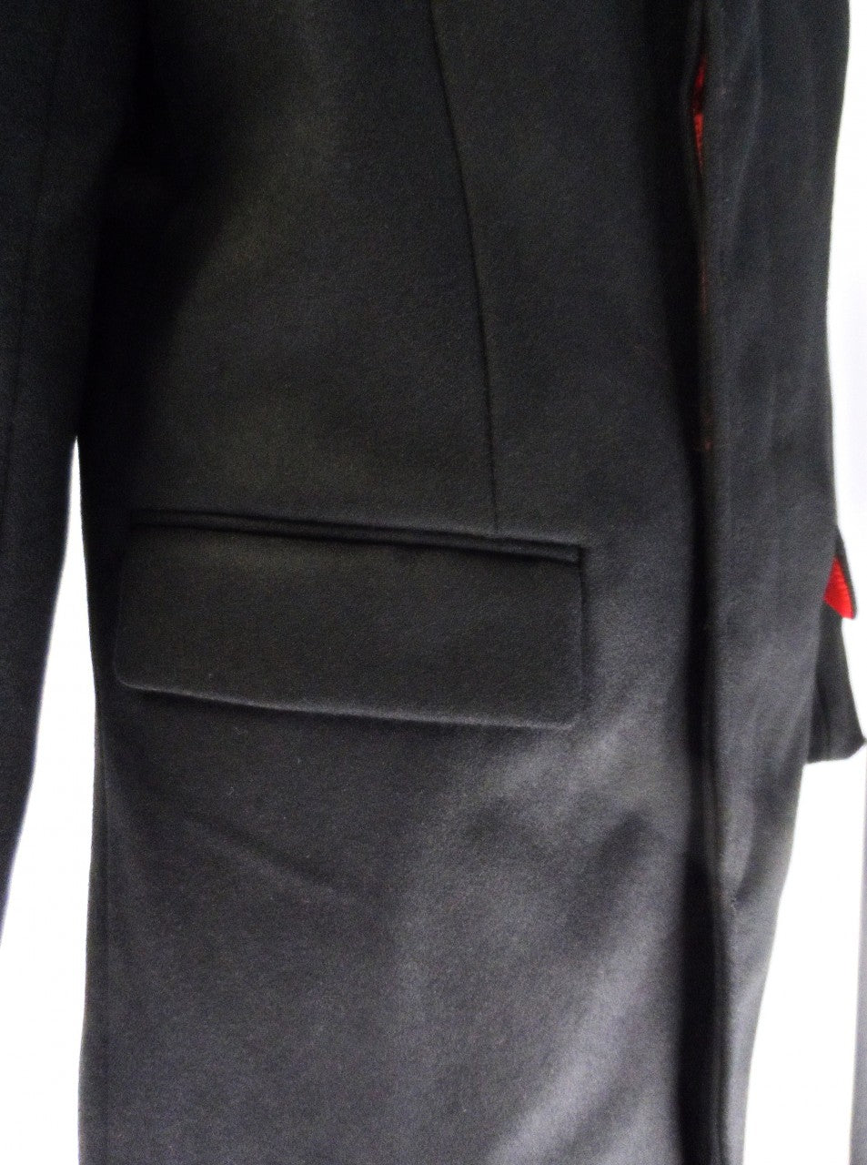 Black crombie clearance coat red lining